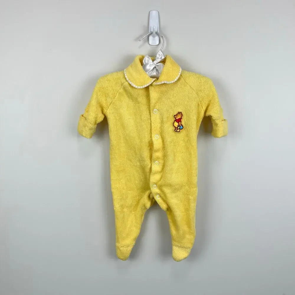 Vintage Walt Disney Winnie the Pooh Footie Pajama Sleeper Yellow Newborn